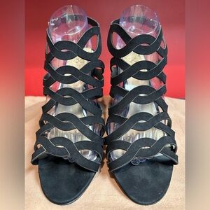 Vince Camuto Slingback Black Suede Woven Look Strappy Sandals Women’s Size 9.5M